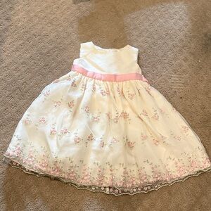 American Princess White Dress with Pink Floral Embroidery